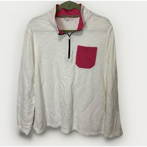 Talbots Quarter Zip Pullover White Womens Plus 1X Stretch Terry Knit Cotton - Picture 1 of 7